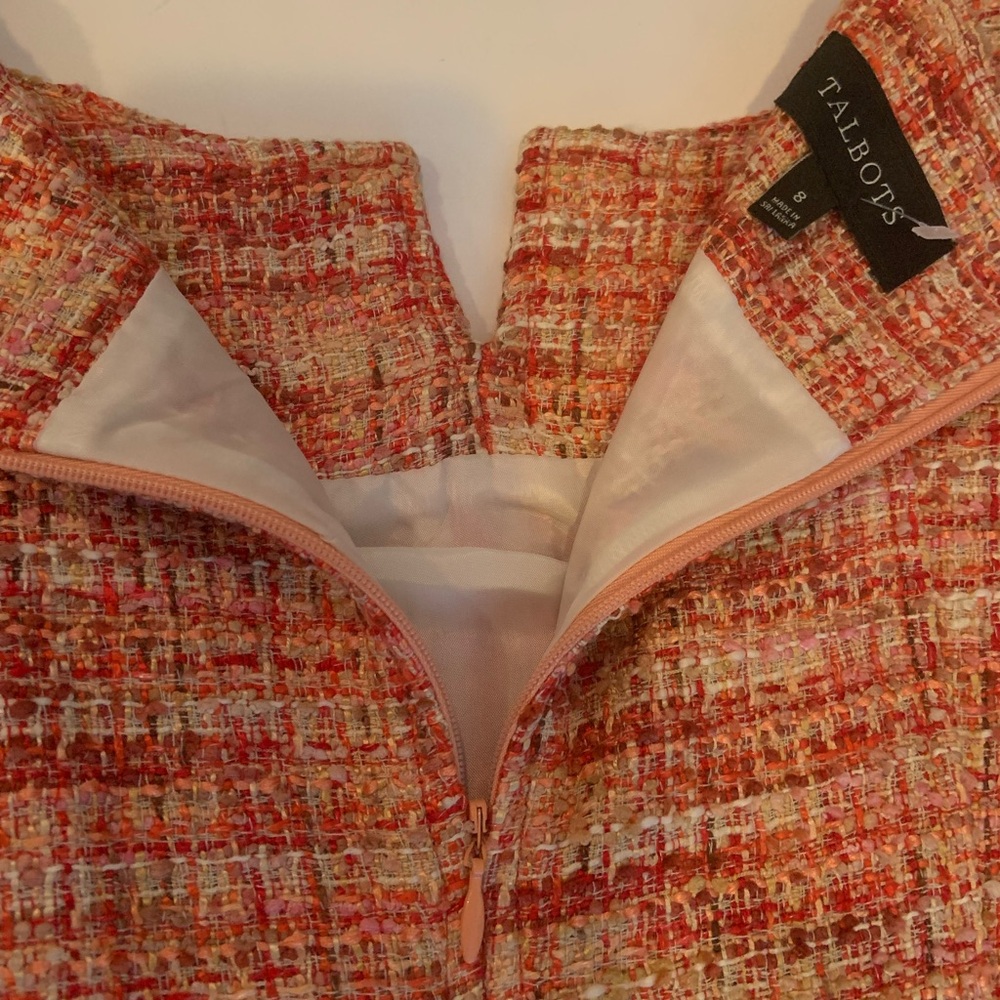 Talbots Pink Orange Red Tweed Sheath Dress Sleeveless Women’s Size 8 NWT - Picture 6 of 10